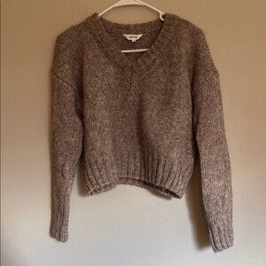 KOTN Brown V-Neck Sweater Fuzzy Knit